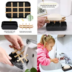 2023 Banheiro chuveiro Bamboo cachoeira cozinha pia personalizado saboneteira armazenamento titular Wood Soap Holder Bath Soap Bandeja com dreno