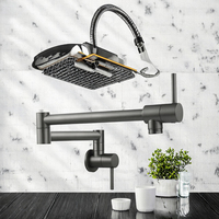 Robinet de cuisine moderne en acier inoxydable, eau froide uniquement, pliable, mural, rotatif, intégré, en céramique