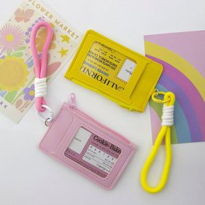 <b>Cute</b> Solid Color Card Wallet & Coin <b>Purse</b> with Wrist Strap Portable Card Holder Unisex Zipper Leather Small Bag - Product Image 3