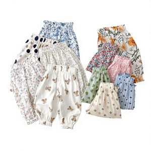 Pantalons pour enfants, garçons et filles, style fin d'été, version coréenne tendance, pantalons en coton à fleurs pour l'extérieur - Product Image 1