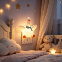 Veilleuse LED en forme de foulard bleu à pois avec oie blanche mignonne, en résine, pour prise murale, personnalisation en gros