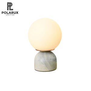 Lampe de table minimaliste pour chambre à coucher, éclairage de chevet, base en marbre naturel, globe en verre opale, lampe de table décorative Sylas en marbre - Product Image 1