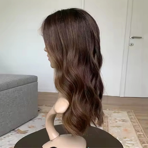 Perruque complète en cheveux humains européens bruts de qualité supérieure, avec dentelle HD, brun foncé, mèches blondes, perruque juive pour femmes - Product Image 4