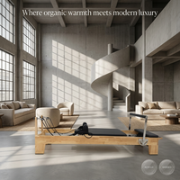 Machine de Pilates Reformer en Bois de Chêne Massif, Qualité Professionnelle pour Studio, Lit d'Entraînement Corporel Yoga, Réglable, Portable, Glisse Haute Précision