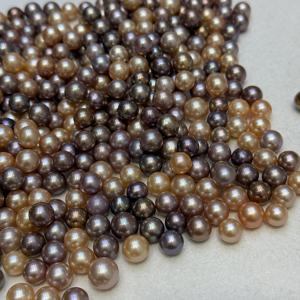 ไข่มุกน้ำจืดเอดิสันเกรด AAAA ขนาด 8-9 มม. สีม่วงและสีพีช รูปทรงกลม ไม่มีรู สำหรับทำเครื่องประดับ - Product Image 2