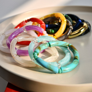 แฟชั่นเครื่องประดับY2Kอะคริลิคที่มีสีสัน<span class=keywords><strong>Sfumato</strong></span>หินอ่อนรูปแบบข้อศอกเรซิ่นสร้อยข้อมือกําไลข้อมือผู้หญิง - Product Image 3