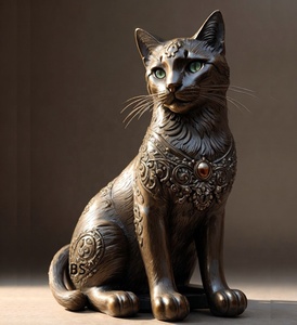 Estatua de jardín de bronce de gato de pie de tamaño real al aire libre en la hierba - Product Image 4