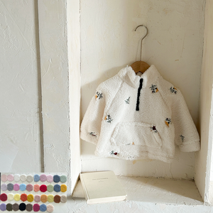 韓国語バージョンカジュアル冬暖かいジャケット赤ちゃん女の子用フリースラグラン袖ジッパーセーター花刺繍付き - Product Image 1