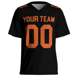 เสื้อฟุตบอลอเมริกันสีดำแบบปรับแต่งได้ คอวี แขนสั้น พิมพ์ลายแบบซับลิเมชั่น ระบายเหงื่อได้ดี ผลิตจากโพลีเอสเตอร์ 100% เสื้อผ้าผู้ชาย - Product Image 4