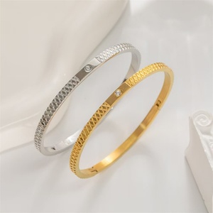Minimalist Jewelry <b>Bracelet</b> Dainty Gold Plated Stainless Steel Zircon <b>Bangle</b> <b>Bracelet</b> for Women - Product Image 2