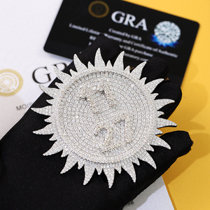 Luxury Custom 18K Gold Plated claw Setting hiphop Jewelry VVS moissanite GRA certificate 925 <b>Silver</b> round brilliant cut Pendant - Product Image 1
