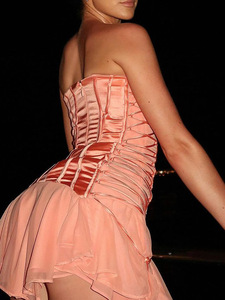 Mini vestido de baile sin espalda con cordones a la moda para mujer, minivestido sin tirantes con cremallera <span class=keywords><strong>invisible</strong></span> y forro de satén para mujer - Product Image 3