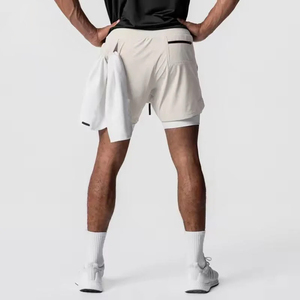 Esporte de verão compressão Athletic Gym Shorts dos homens com logotipo de secagem rápida malha calças respirável meados da cintura com bolsos - Product Image 4