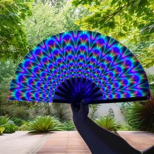 Abanico de tela de arte popular a todo color vibrante de 33 cm con marco de plástico duradero y técnica de bambú pintado para decoración del hogar para Año Nuevo - Product Image 3