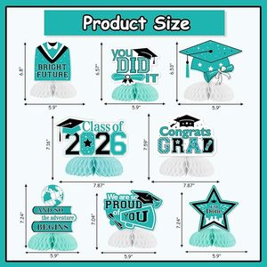 8 Pezzi Centrotavola a Nido d'Ape per Laurea, Decorazioni per Feste di Laurea Teal, Classe 2026, Topper da Tavolo 'Ci Siamo tanto orgogliosi di te' - Product Image 6