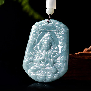 Pendentif Bouddhiste en Jadeite Naturelle de Qualité Supérieure, Bleu Eau, avec les Huit Grandes Divinités Protectrices et les Douze Signes du Zodiaque, Breloque Bouddha Guanyin de Naissance - Product Image 3