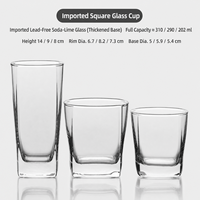 Verre à whisky carré classique en verre sodocalcique épaissi pour jus, café, eau pétillante, usage domestique, restaurant, bar, vente en gros