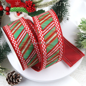 Cinta de poliéster NAISHI de 63 mm/38 mm con borde alambrado, estampada, de 10 yardas, para decoración de coronas y árboles de Navidad, OEM - Product Image 1