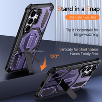 Samsung Galaxy S26 Ultra TPU PC Hoekbeschermende Airbag Stootvaste Magnetische Telefoonhoes Verborgen Metalen Verticale Stand Compatibel met A57 A37