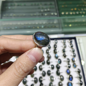 Natuurlijke edelsteen labradoriet voor dames en heren, verstelbare koperen verzilverde ring, sieraden cadeau - Product Image 3