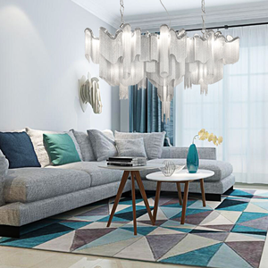 Luminaire suspendu LED de style italien, luxe, <span class=keywords><strong>hauteur</strong></span> réglable, pampille argentée, lustre en aluminium <span class=keywords><strong>pour</strong></span> villa - Product Image 3