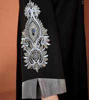 Élégante Abaya Ouverte pour Femmes Musulmanes Noire Grande Taille Manches Longues Brodée Perles Robe de Dubaï Luxe Vêtement Islamique Modeste