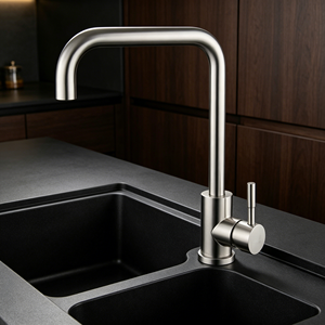 Brushed SUS304 Stainless Steel <strong>Square</strong> Hot Cold Kitchen Sink Mixer Faucet Ceramic Valve - Product Image 5
