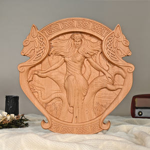 Plaque murale en <span class=keywords><strong>bois</strong></span> sculptée en forme de cœur <span class=keywords><strong>Mara</strong></span>, panneau représentant une déesse avec bordure à nœuds, sculpture en <span class=keywords><strong>bois</strong></span> rustique de style fantastique sombre - Product Image 2