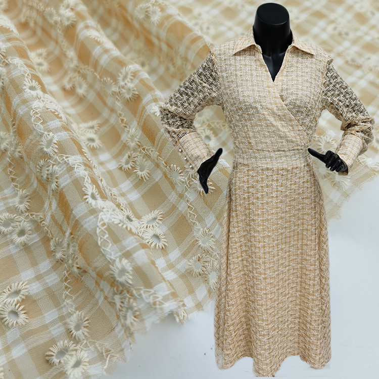 Kaiming polyester gingham eyelet flora embroidery multi color fabric