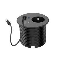Prise ronde encastrée avec câble de données Type-C rétractable de 2 m, charge rapide 20 W, prise de courant standard européenne, prise USB de bureau