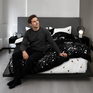 Juego de Ropa de Cama con Diseño de Cielo Nocturno Estrellado, Edredón con Estampado de Planetas del Universo, Poliéster, Stock Local en Polonia, 3 Piezas - Product Image 3