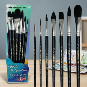 MUSTACHE ART Ensemble de pinceaux de voyage pour aquarelle, 7 pièces, professionnels, en nylon synthétique, manche en bois, pour peinture acrylique et gouache - Product Image 3