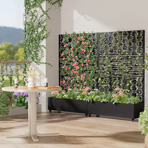 Bac à légumes <span class=keywords><strong>surélevé</strong></span> en métal noir personnalisable avec treillis, bac de <span class=keywords><strong>jardin</strong></span> galvanisé pour légumes et plantes grimpantes - Product Image 5