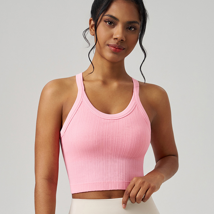 High-Intensity Ribbed Yoga Top Compression Supportive Back Tank for Gym & Running Breathable and Lightweight with Front Logo
