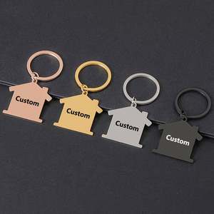 Nouveautés Porte-clés vierges personnalisables en acier inoxydable en forme de maison, marquage laser - Product Image 1