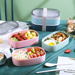 Japanese Style Lunchbox Compartmentalized Double Layer Plastic Portable Insulated For Students Office Workers - Product Image 1