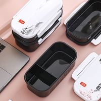 Boîte à lunch pour étudiants en plastique de qualité alimentaire à 2 étages avec cuillère