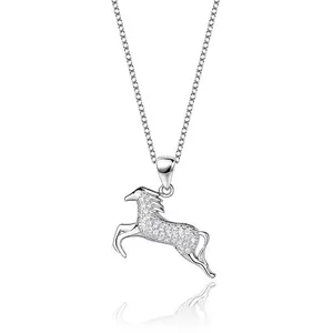 wholesale 925 Sterling Silver Horse Necklace for Womens Micro Inlay zircon pendant necklace chian fine jewelry 2021