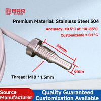 M10 berulir untuk DS18B20, Sensor temperatur kabel berpelindung 3 kawat tahan air dengan opsi PVC/PTFE