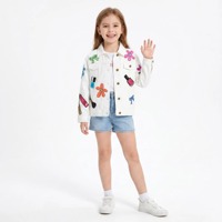 Chaquetas para Niñas, Chaqueta de Mezclilla Blanca con Lentejuelas, Apliques de Flores y Cintas, para Niñas Pequeñas y Grandes, Primavera-Otoño