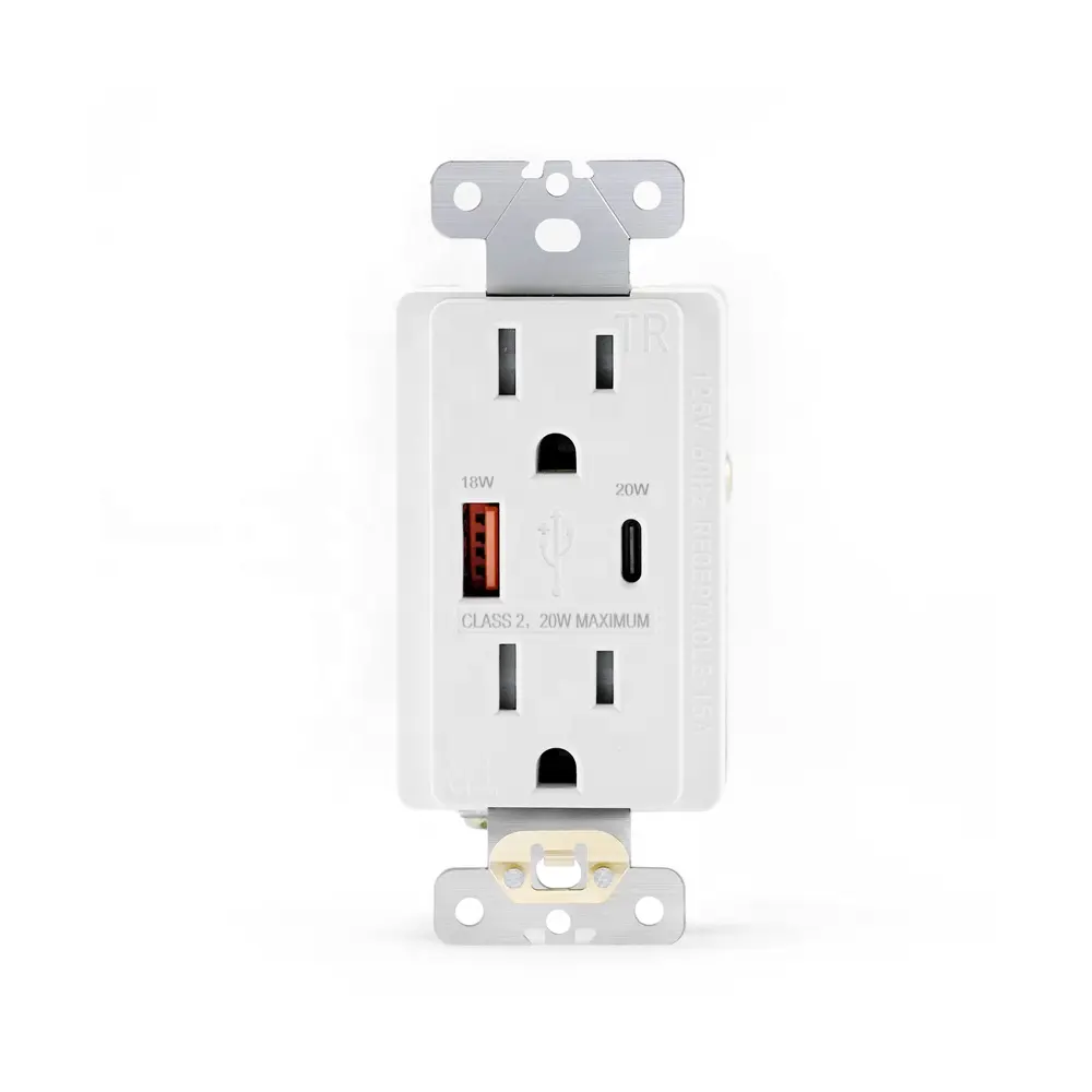 Tomada de receptáculo duplex padrão dos EUA 15A com portas USB de carga rápida PD20W tipo A+C tomadas e tomadas elétricas