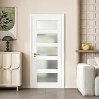 Porte intérieure de salle de bain pré-montée en bois 5 Lite, en MDF à âme pleine, apprêtée blanche, avec verre dépoli pour la maison