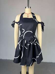 Nouvelle Robe Plissée Estivale pour Femme à Col Halter Imprimé, Bretelles à Nouer, Taille Haute, Tendance - Product Image 6