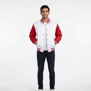 Custom Men's Stand Collar Varsity Wool Jacket with <b>Leather</b> Sleeves Thin Letterman Winter Jacket for Wholesale - Product Image 1