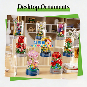 Boîte à musique EPT en blocs de construction floraux avec dôme en verre et base rotative - Décoration florale romantique à faire soi-même pour le bureau, cadeau pour filles, femmes - Product Image 4