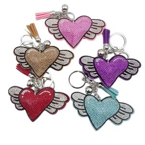 Creative Crystal Heart Carabiner Keychain Fashionable Korean Velvet Wing Heart Eco-friendly Cartoon Style Pendant