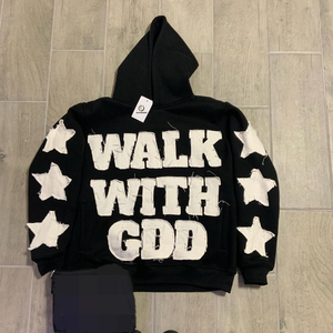 Manufacturers Heavyweight Double Layer Custom Distressed Applique Embroidery <b>Spray</b> <b>Paint</b> Boxy Cropped Hoodie Men - Product Image 6