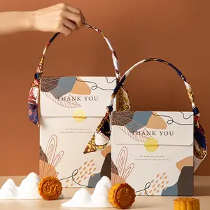 2024 New Design Wholesale Custom Gift Paper Bag With Handle Ribbon Luxury Mooncake Desert Cookie Food Gift Box