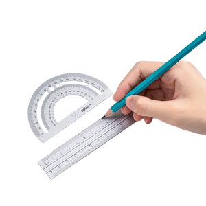Juego de reglas metálicas Deli de 15 cm, de aleación de aluminio, herramientas de matemáticas para estudiantes, juego de transportadores de dibujo - Product Image 4