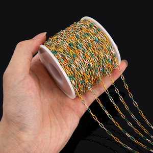 Chaîne de câble en émail coloré au mètre, en acier inoxydable plaqué or 18K PVD |   Chaîne de fabrication de bijoux DIY imperméable pour collier et bracelet - Product Image 4